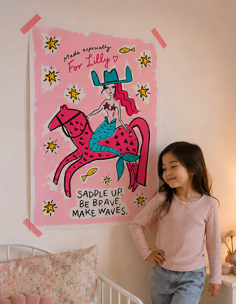 Mermaid Cowgirl Personalised Poster.